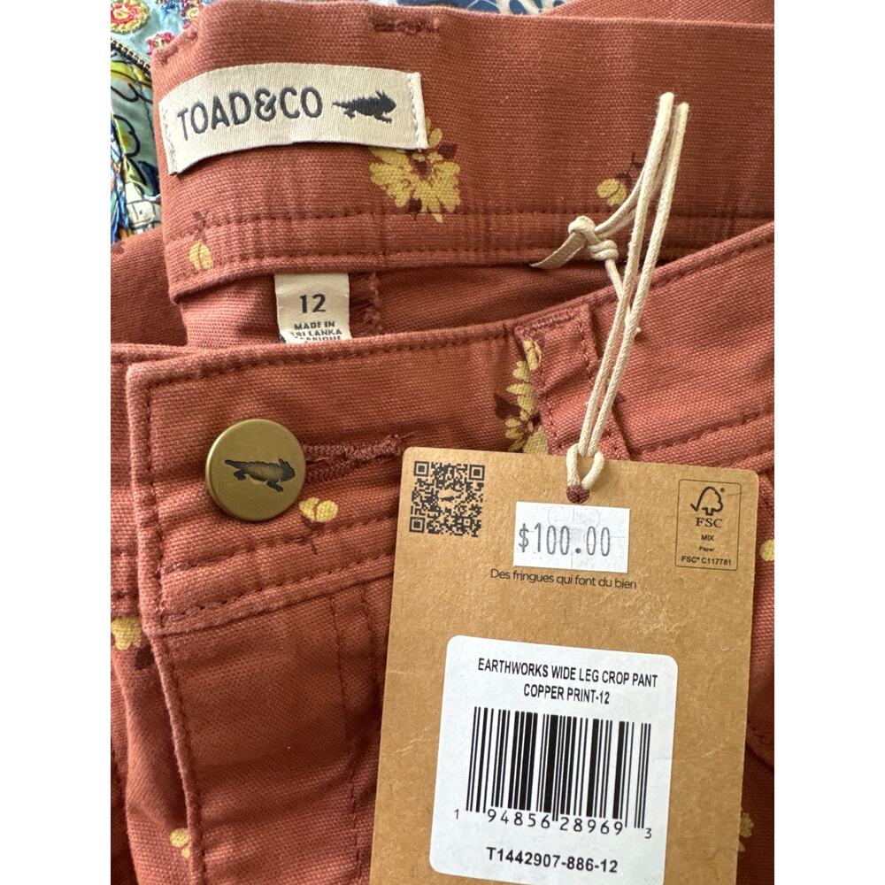 TOAD & CO Earthworks Wide Leg Crop Pant Copper Print Size 12 NWT - Picture 5 of 6